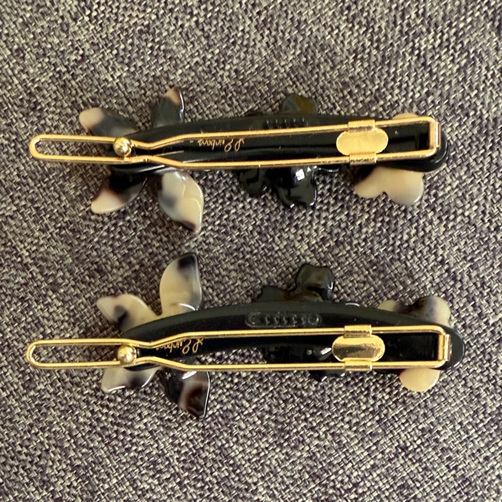 France Luxe Floral Hair Clips - Black and Cream tortoise NEW - Picture 3 of 4